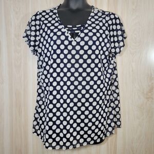 Adele & May Navy & White Sheer Polka-Dot Top Sz 1X